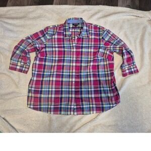 Chaps No Iron Plaid Button Down Shirt Womens 3X Multicolor 3/4 Sleeve Blouse